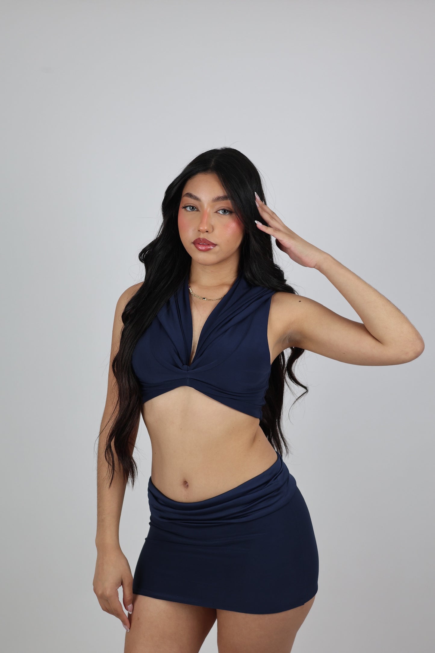 Hooded crop top & mini skirt set