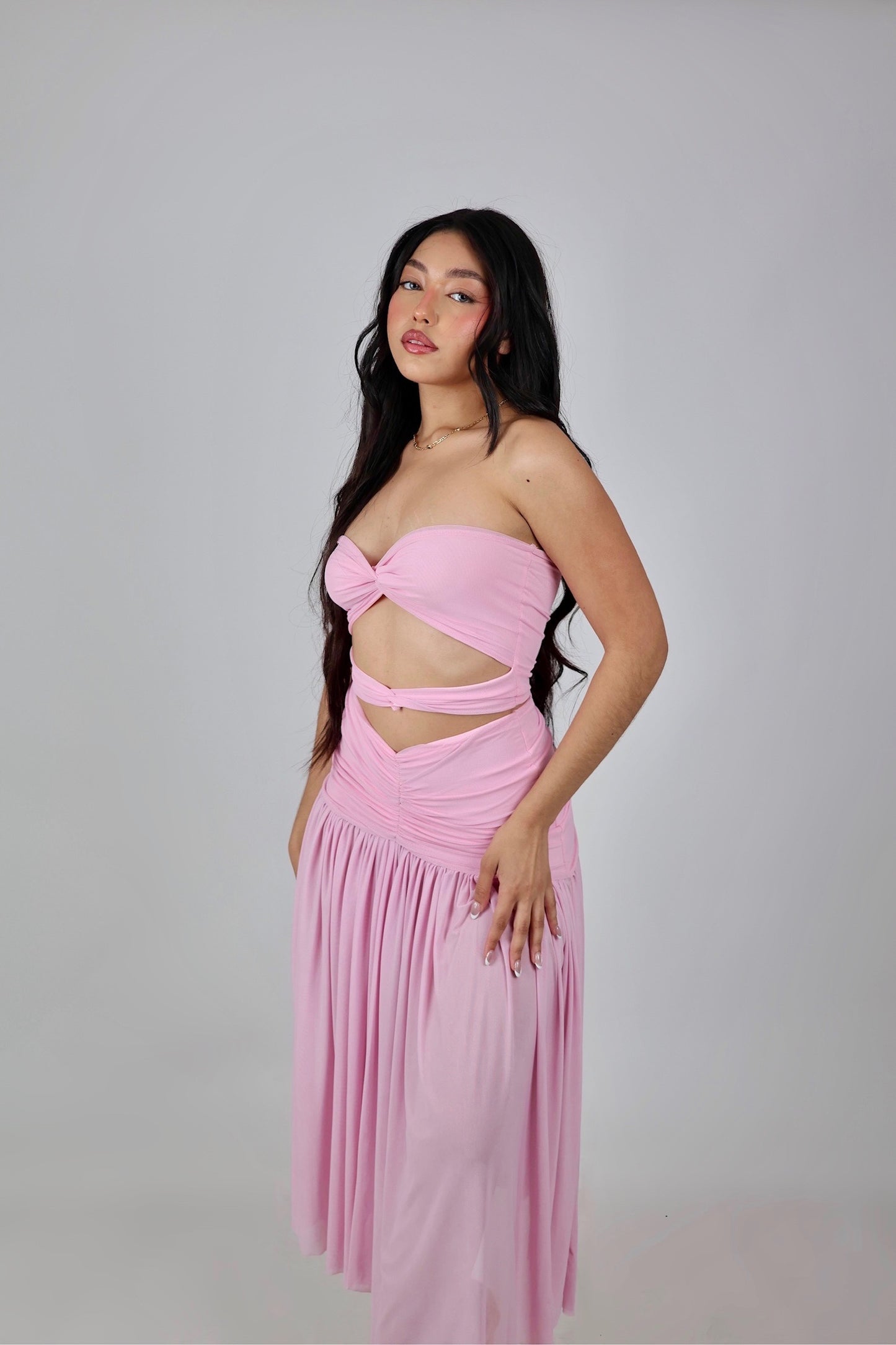 Baby pink top & midi skirt